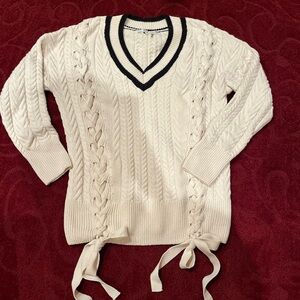 Endless Rose Sweater from Boston Proper, cream & black with laces size XS